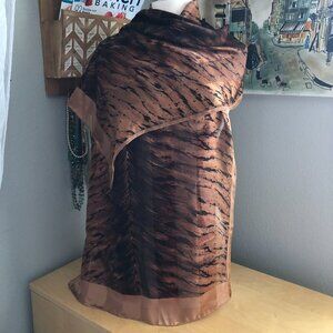 DD Animal Print Brown Black Satin Silk Scarf